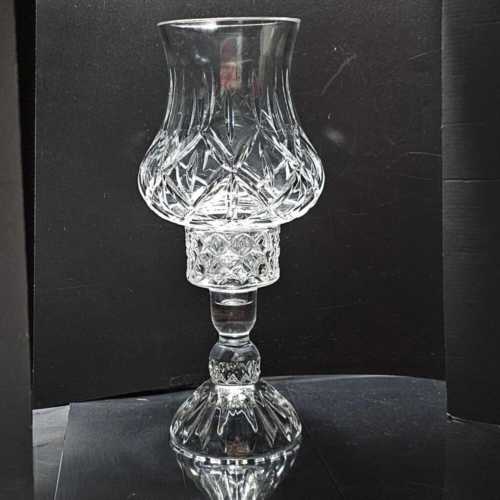 Vintage Cut Crystal Hurricane Candle Holder 12" colonial style silhouette